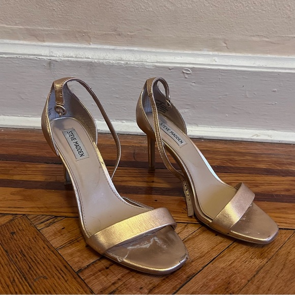 Rose Gold Leather Steve Madden Heeled Sandals - Picture 5 of 5